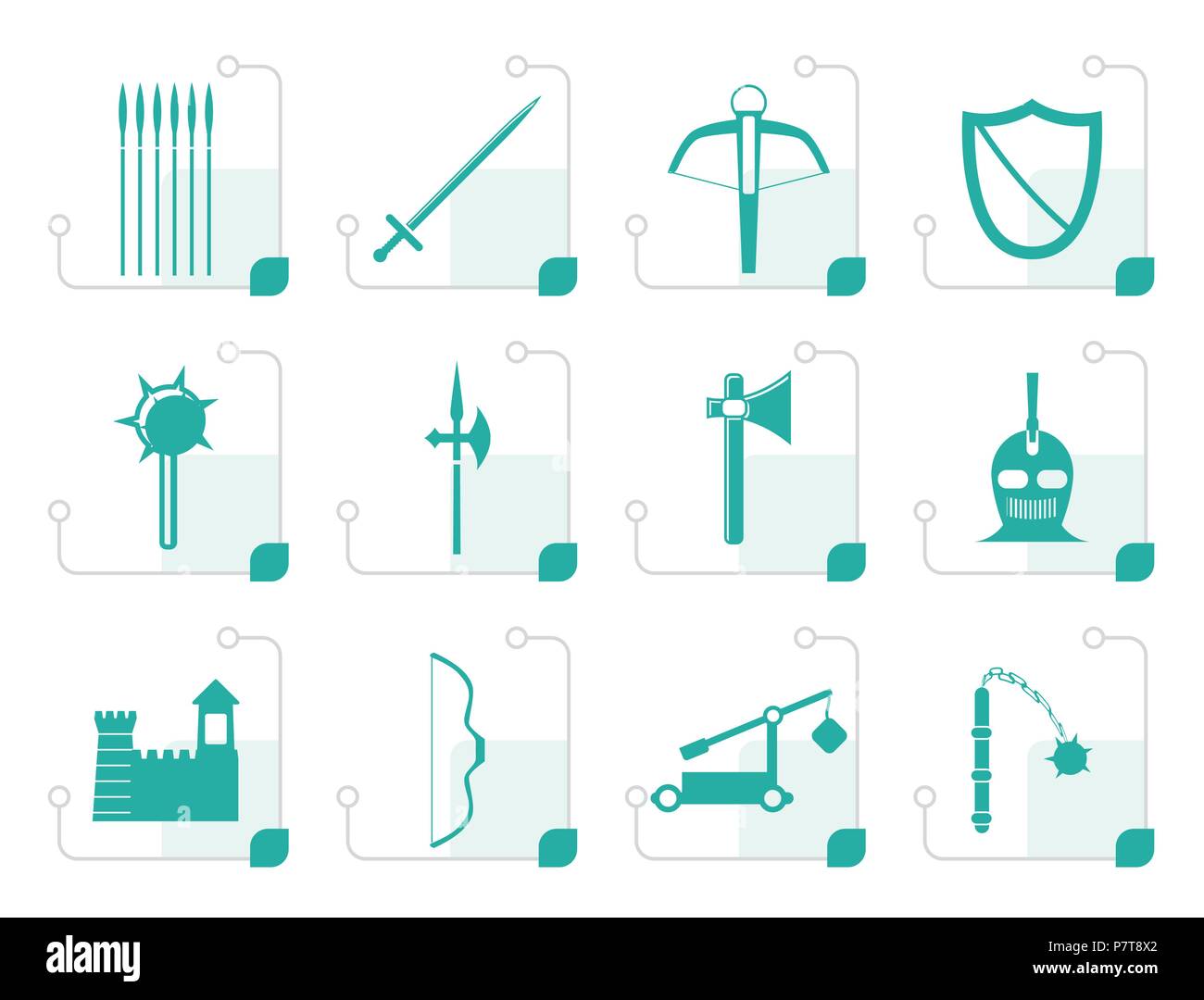 Stylized medieval arms and objects icons - vector icon set Stock Vector