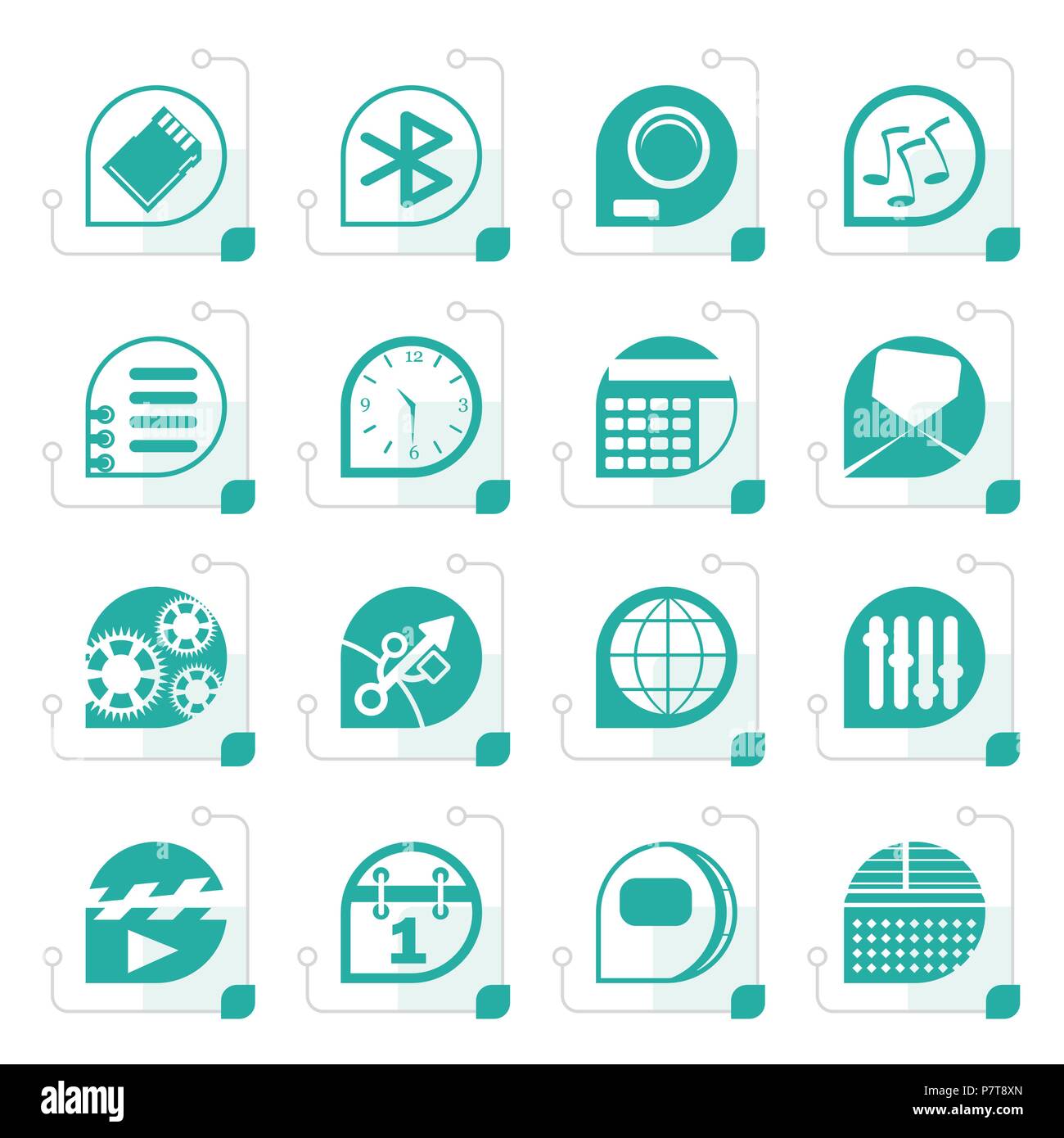 Stylized Mobile phone  performance, internet and office icons - vector Icon Set Stock Vector