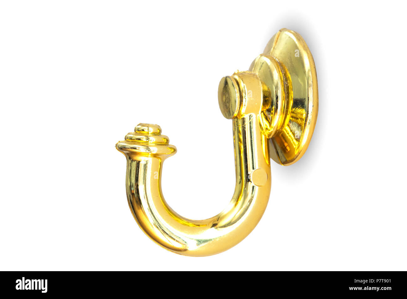 golden hook wall hanger isolated on white gold color with clipping path Stock Photo