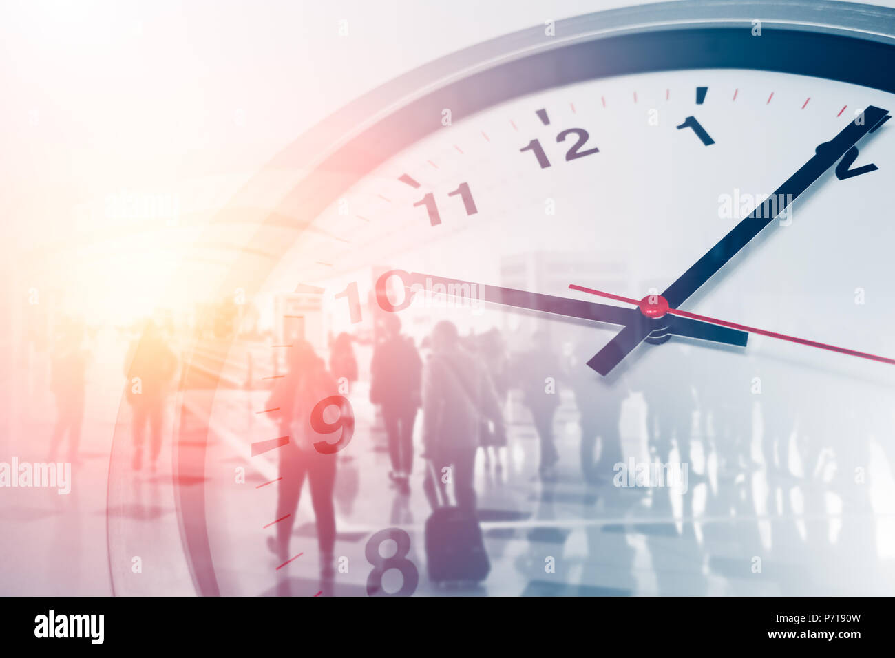 Business times concept people walking overlay with time clock Stock Photo