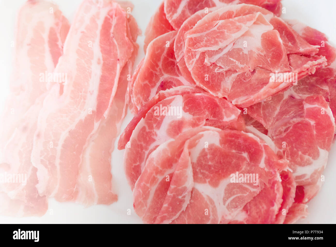 Pork meat, Kurobuta Pork Collars (Pork and Ham) thin slide Stock Photo
