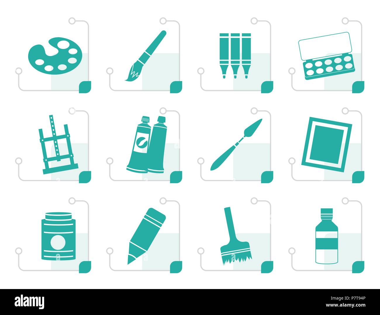 Stylized painter, drawing and painting icons - vector icon set Stock ...
