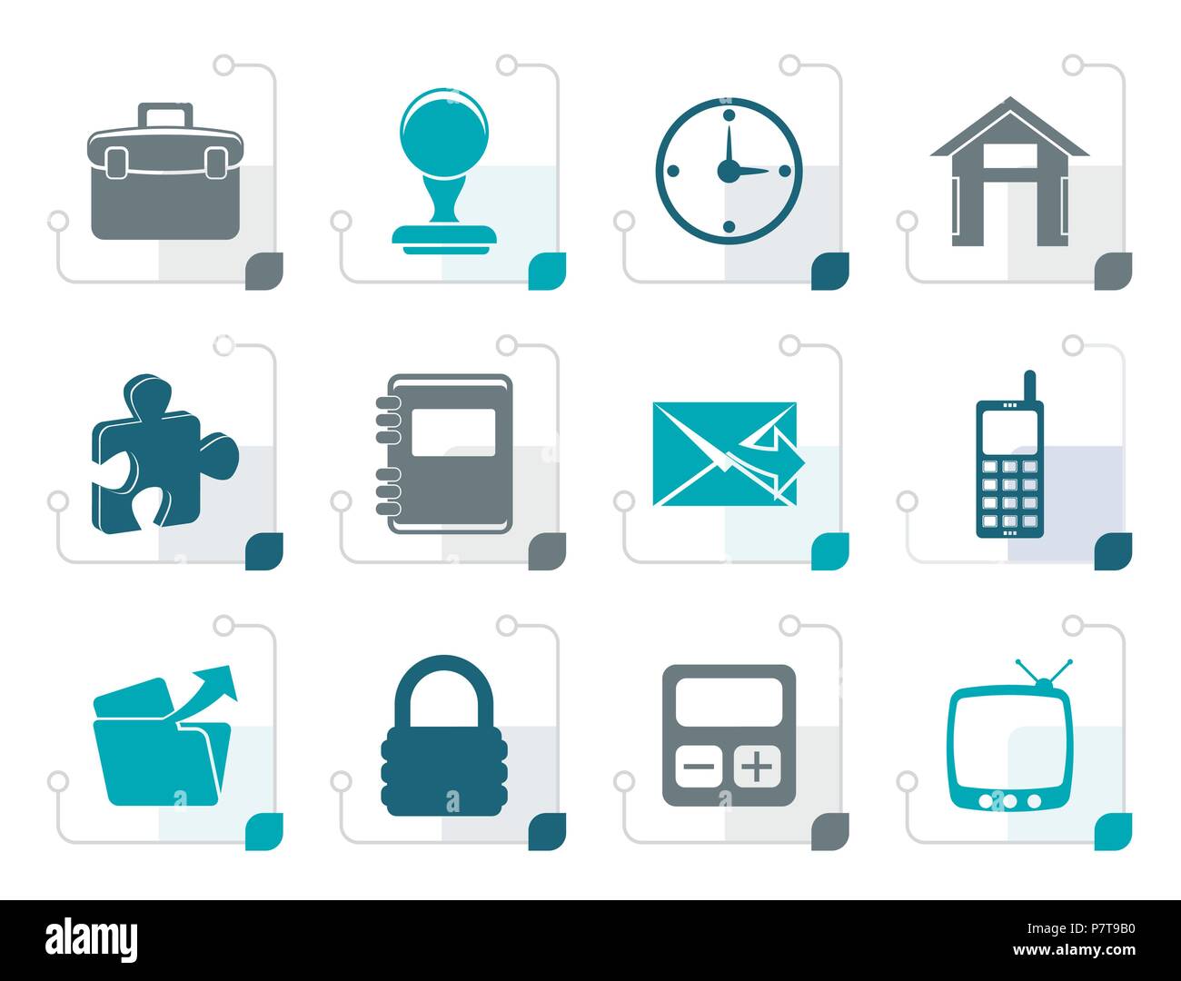 Stylized Business and office icons - vector icon set Stock Vector Image ...