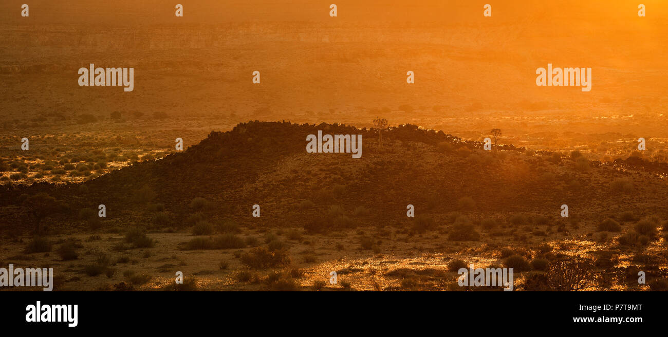 Mountains and sunsets in the Gondwana, Fish River Canyon Park. Desert Scenery Namibia Stock Photo