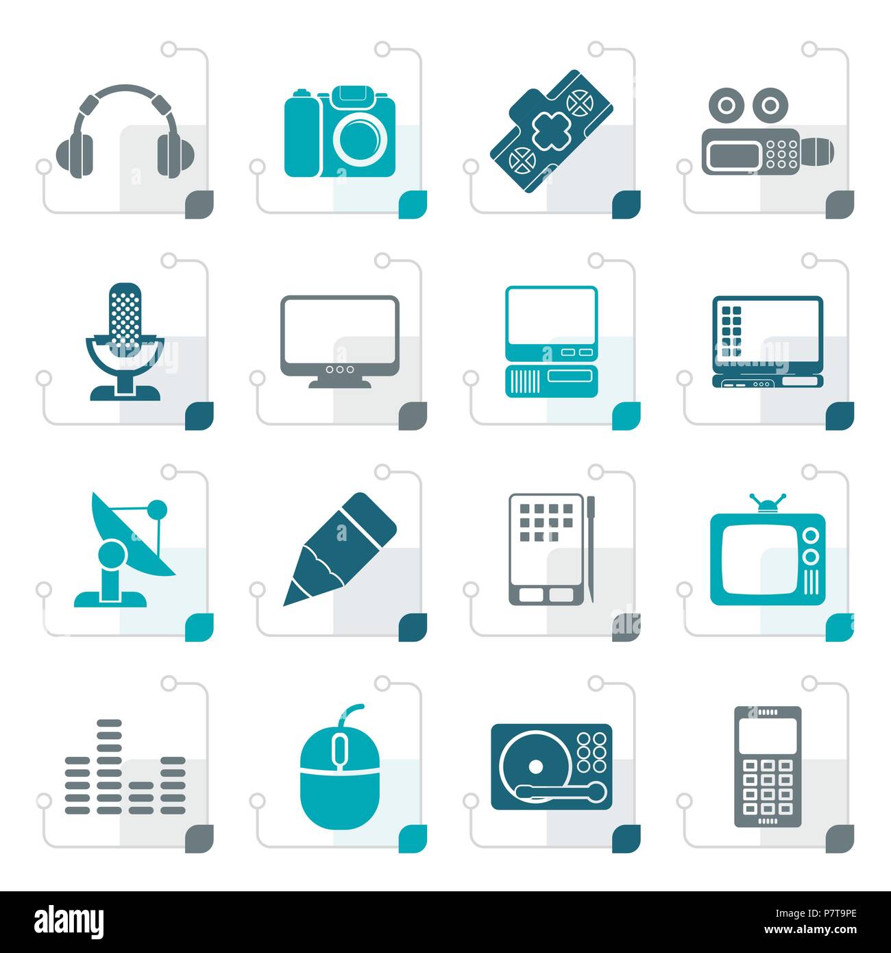 Stylized Media equipment icons - vector icon set Stock Vector
