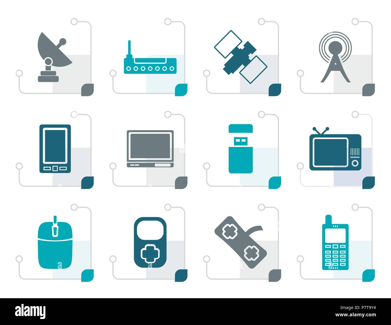 Stylized technology and Communications icons - vector icon set Stock Vector