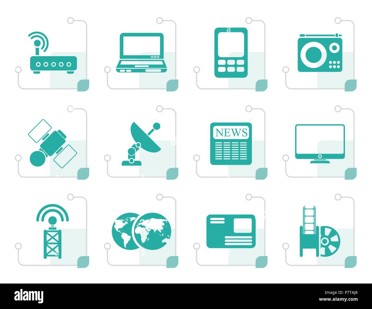 Stylized Business, technology  communications icons - vector icon set Stock Vector