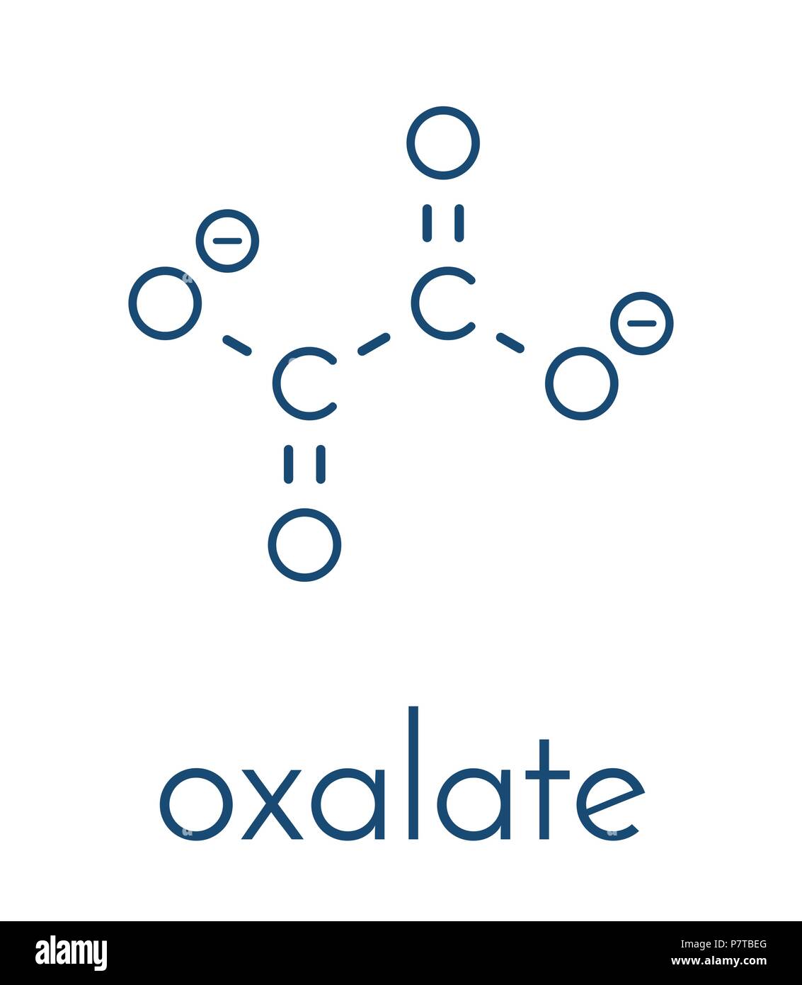 Oxalate anion, chemical structure. Oxalate salts can form kidney stones. Skeletal formula. Stock Vector