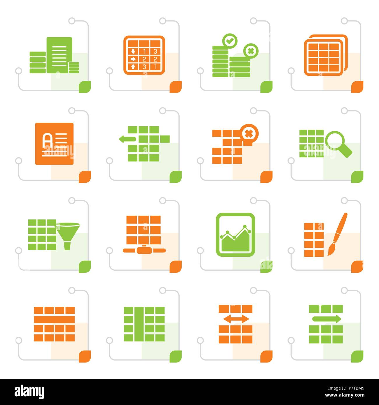 Stylized Database and Table Formatting Icons - Vector Icon Set Stock Vector