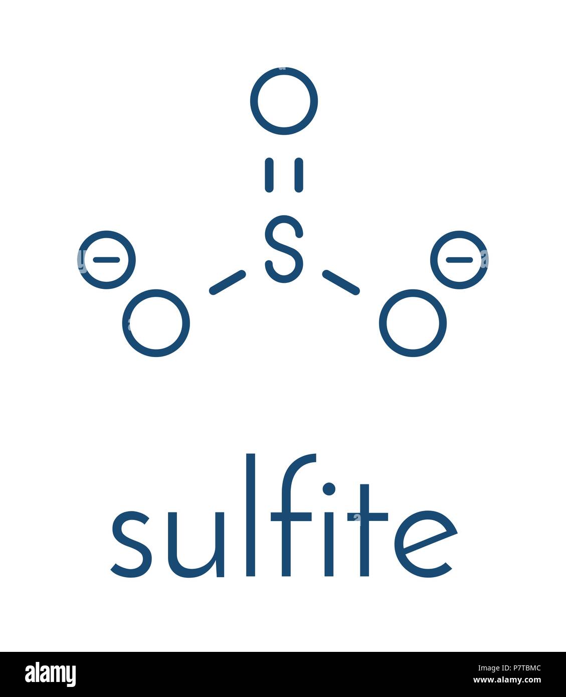 Sulfite anion, chemical structure. Sulfite salts are common food additives. Skeletal formula. Stock Vector