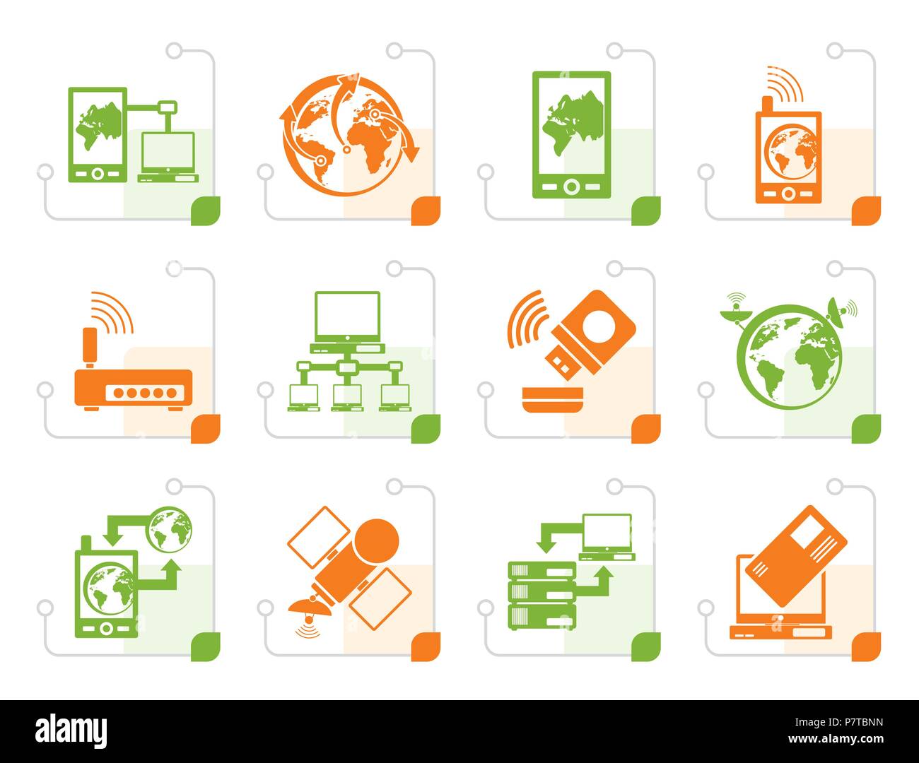 Stylized communication, computer and mobile phone icons - vector icon set Stock Vector