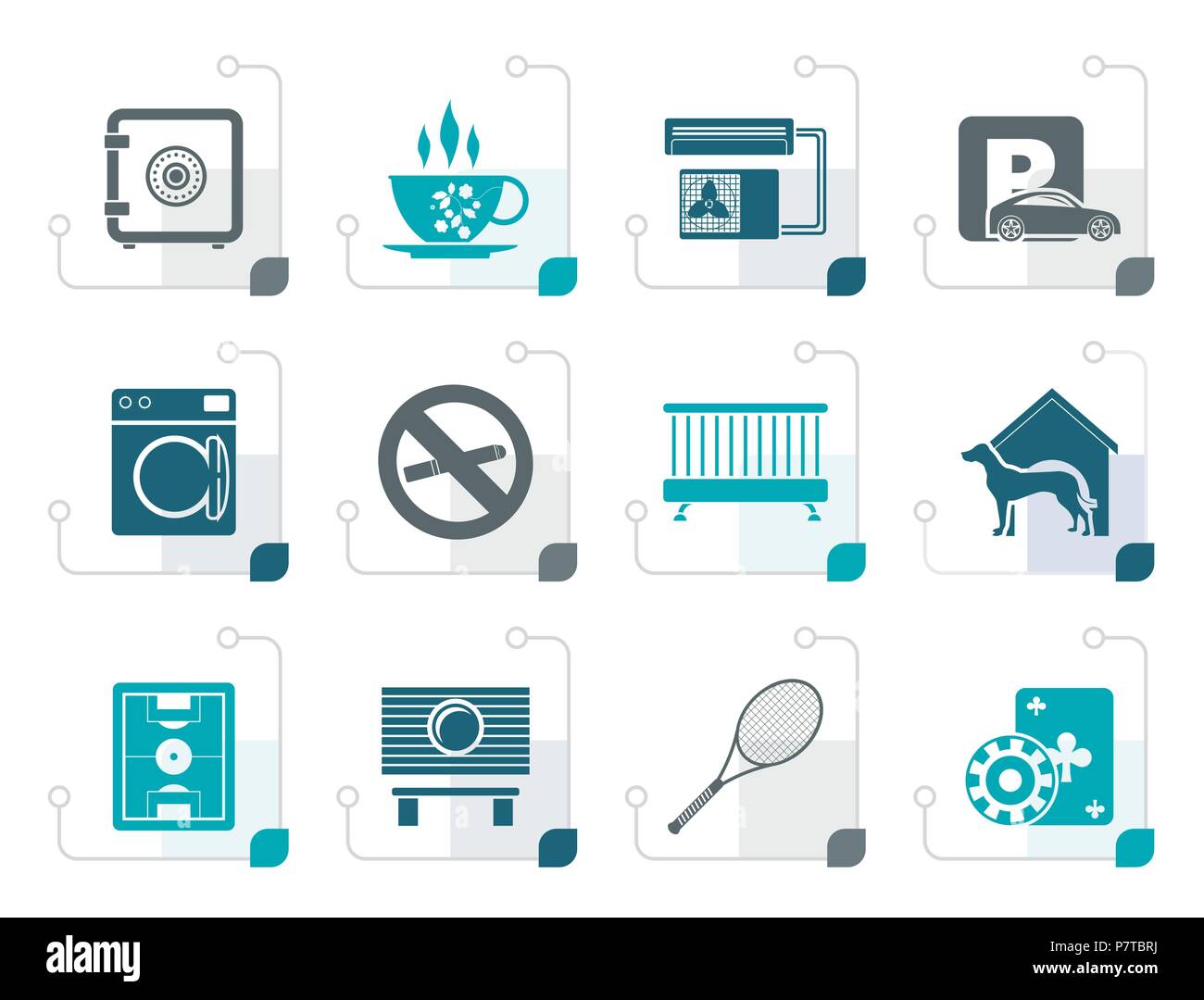 Stylized hotel and motel amenity icons - vector icon set Stock Vector
