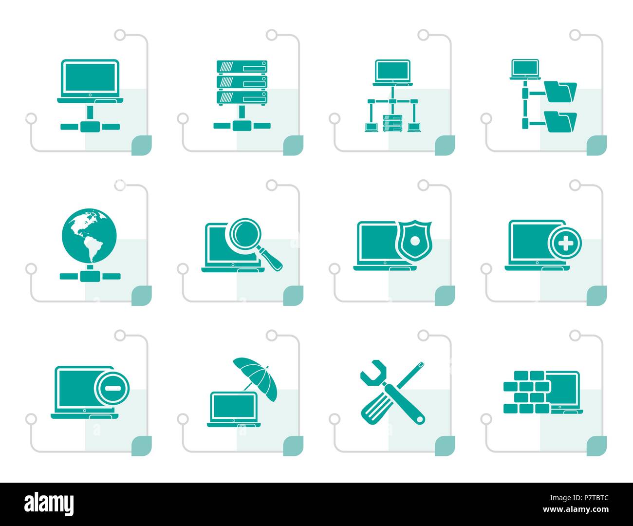 Stylized Network, Server and Hosting icons - vector icon set Stock Vector