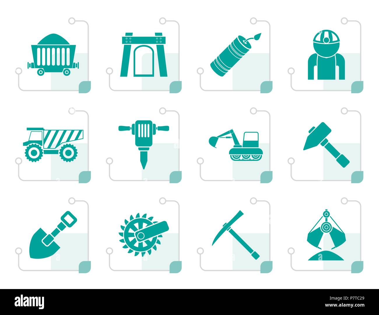 Stylized Mining and quarrying industry objects and icons - vector icon set Stock Vector