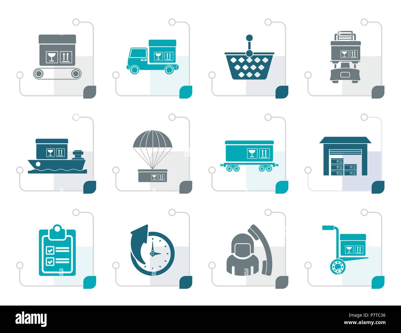 Stylized Logistic, cargo and shipping icons - vector icon set Stock Vector