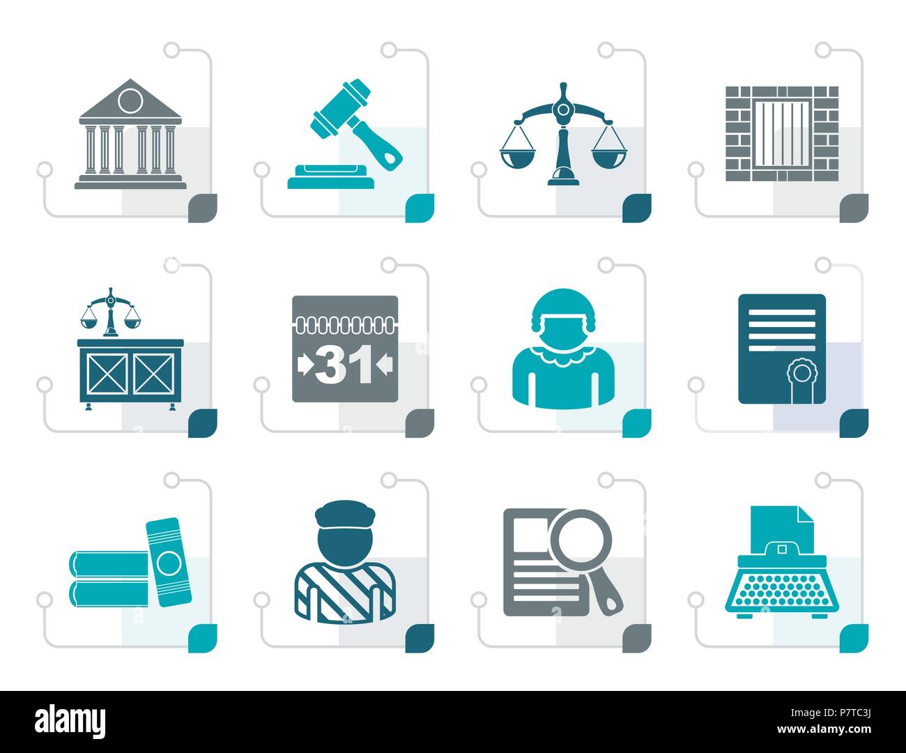 Stylized Justice and Judicial System icons - vector icon set Stock Vector