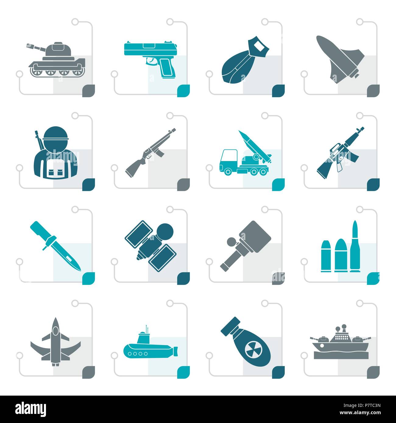 Stylized Army, weapon and arms Icons - vector icon set Stock Vector ...