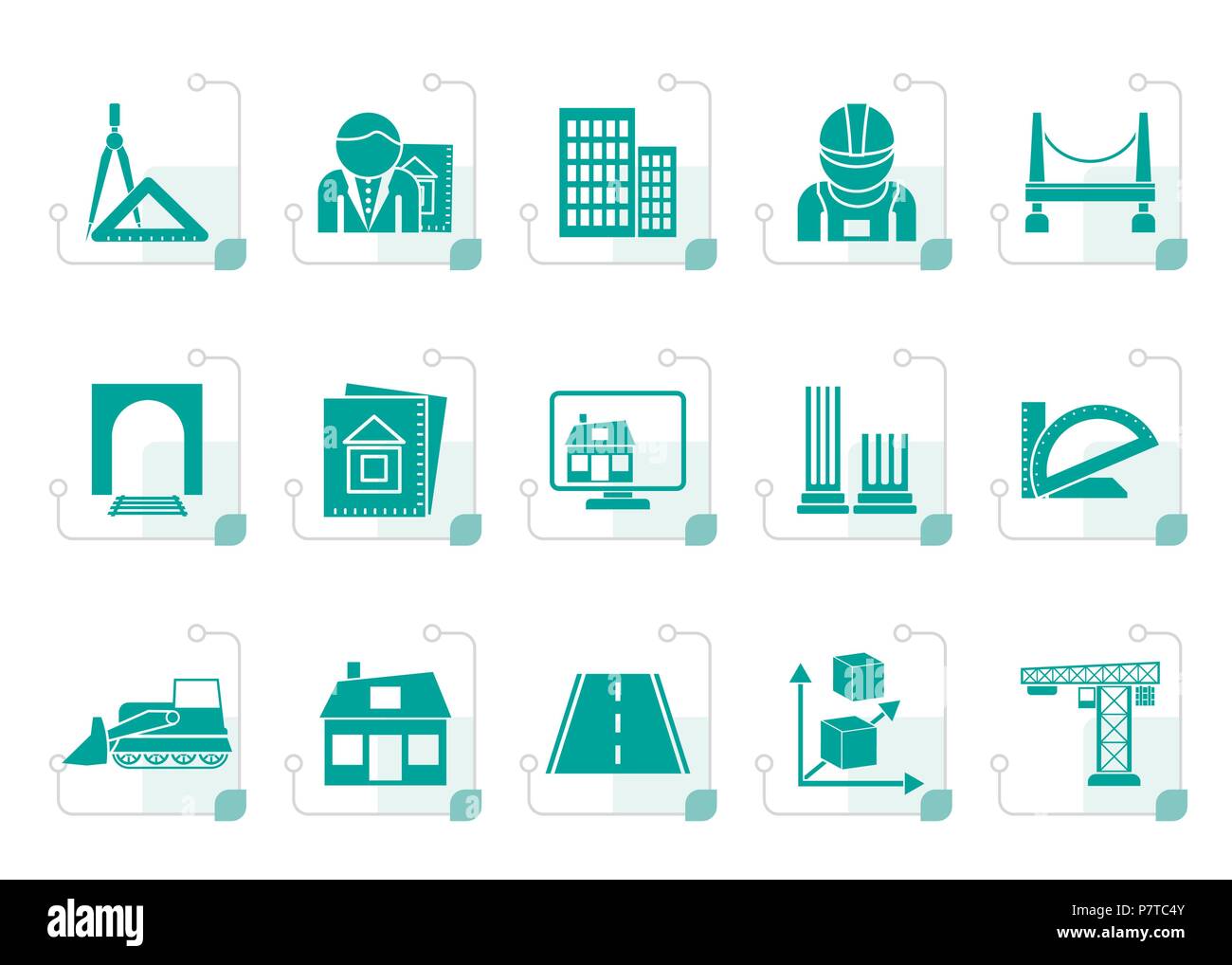 Stylized architecture and construction icons - vector icon set Stock Vector