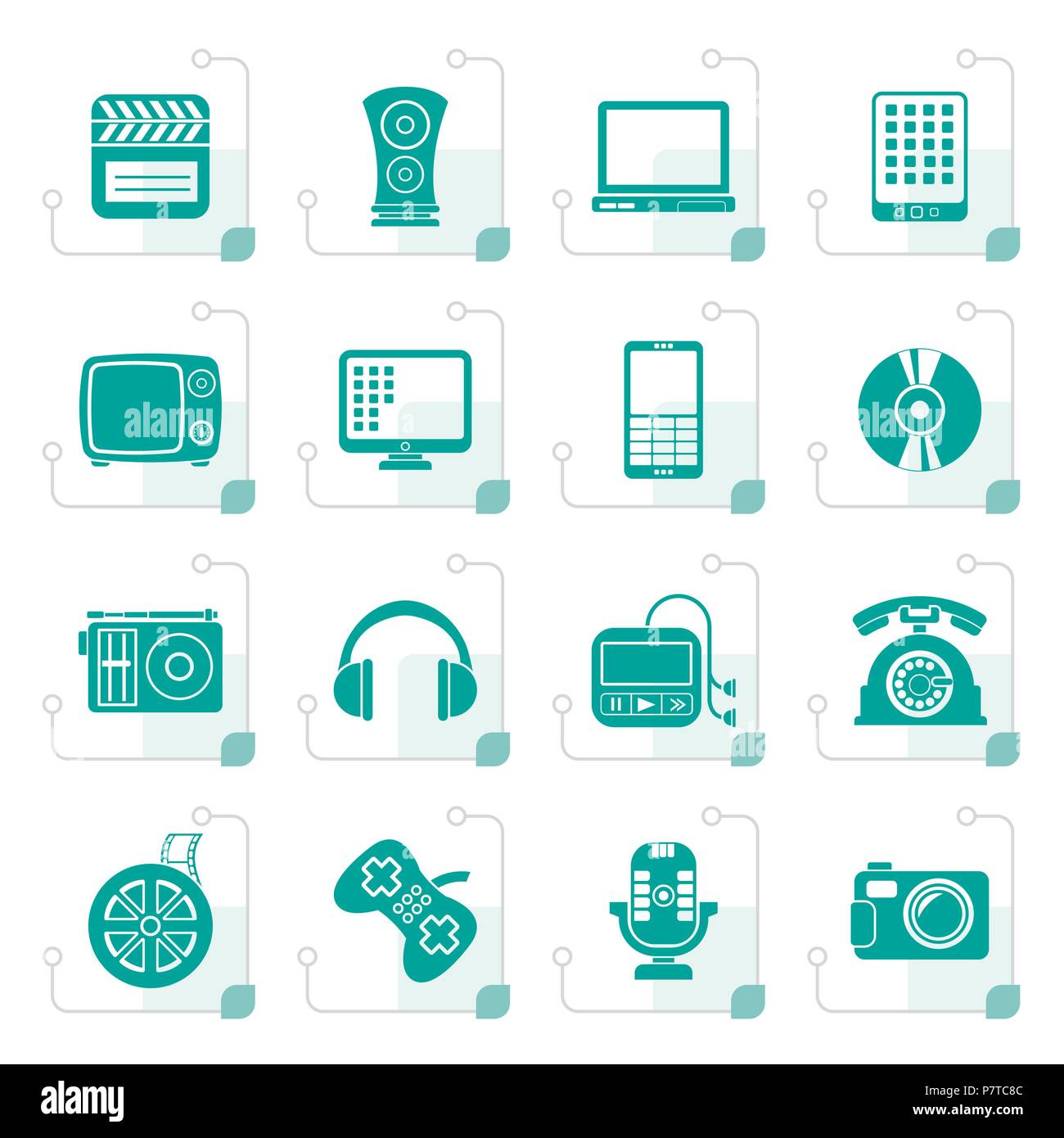 Stylized multimedia and technology icons - vector icon set Stock Vector