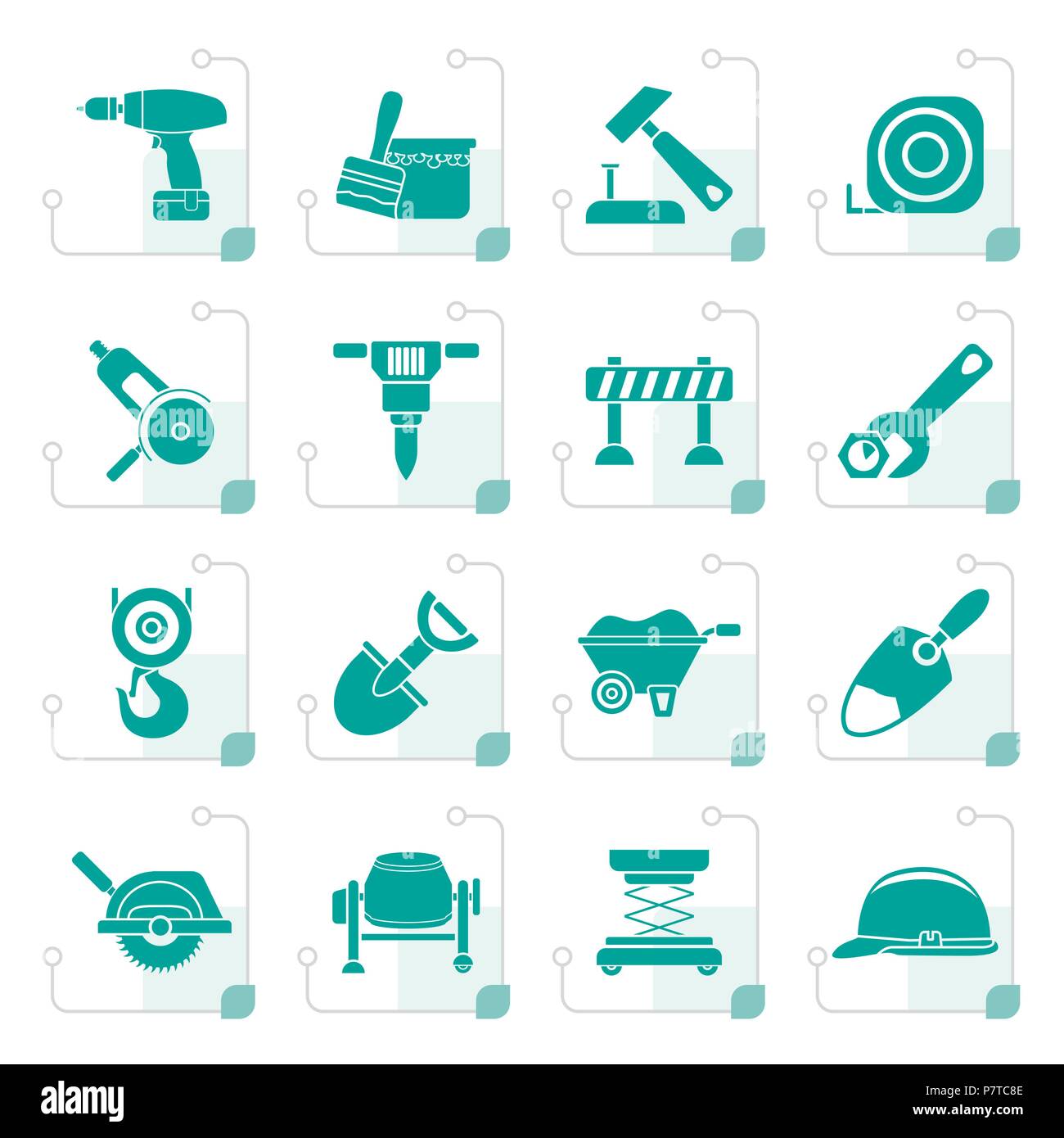 Stylized building and construction icons - vector icon set Stock Vector