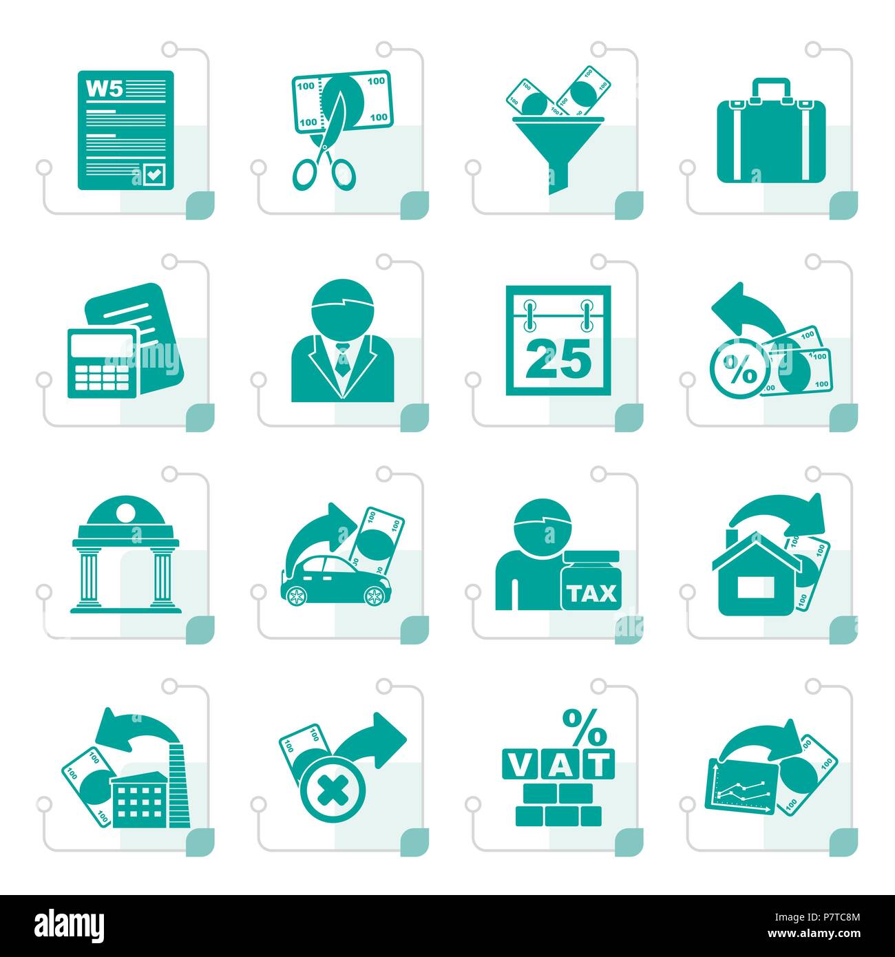 Stylized Taxes, business and finance icons - vector icon set Stock Vector