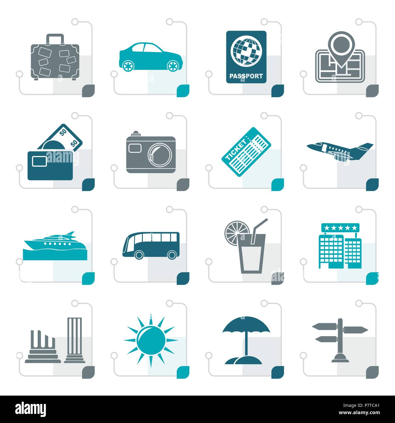Stylized Travel and vacation icons - vector icon set Stock Vector