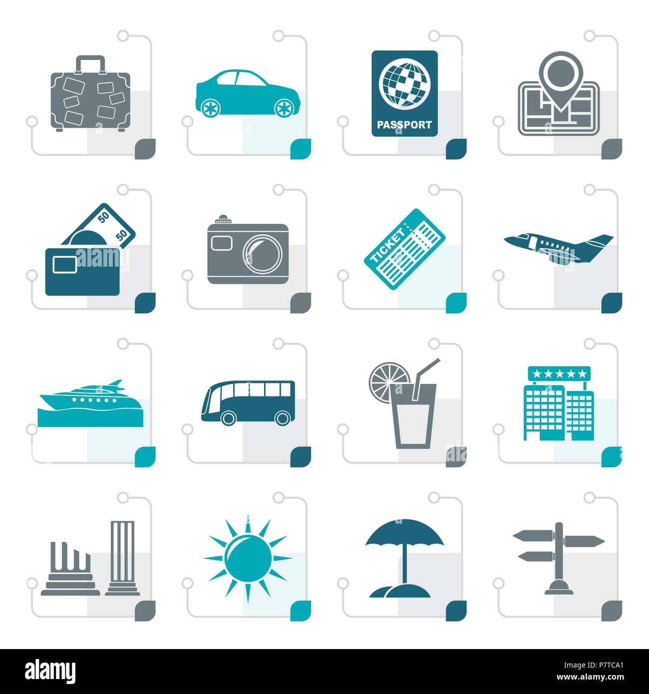 Stylized Travel and vacation icons - vector icon set Stock Vector Image ...