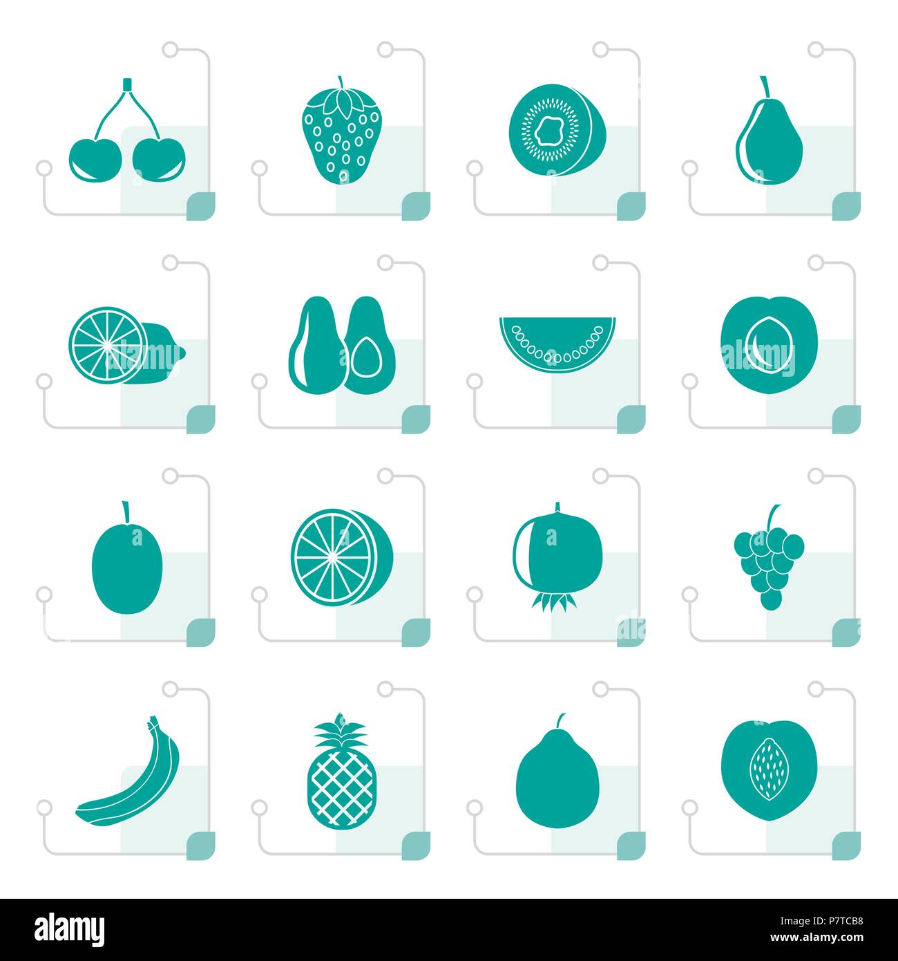 Stylized Different kind of fruit and icons - vector icon set Stock ...