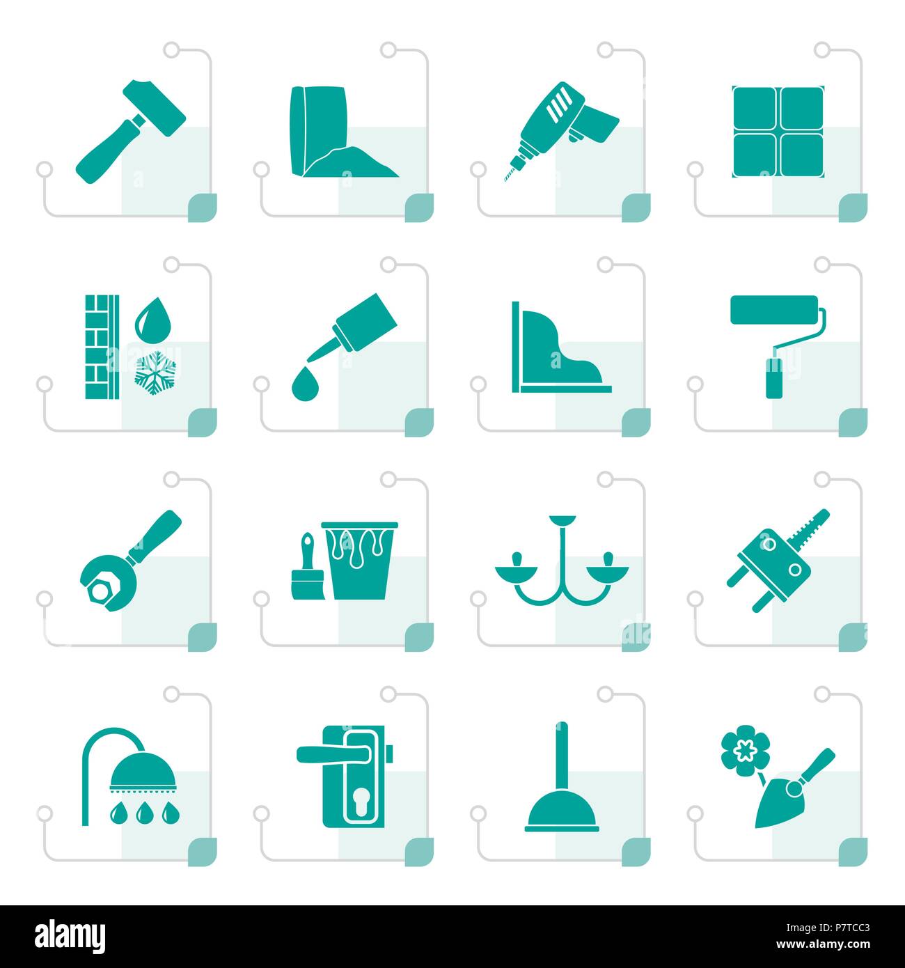 Stylized Construction and building equipment Icons - vector icon set 1 Stock Vector