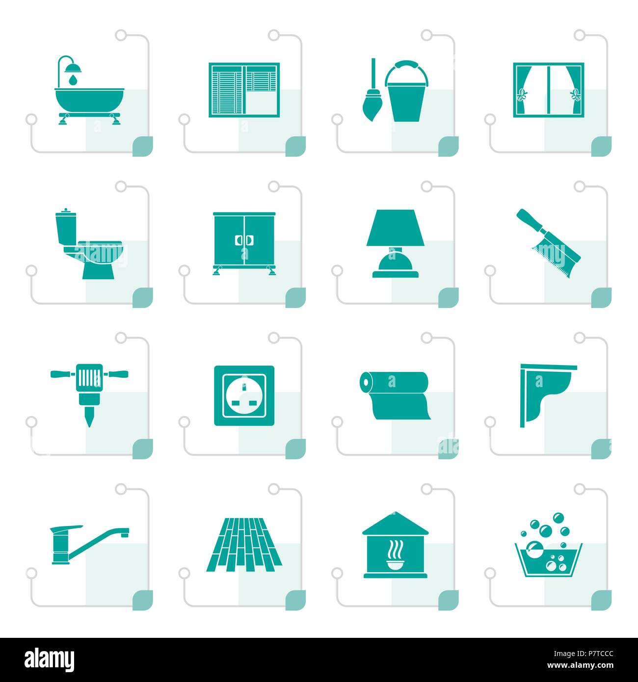 Stylized Construction and building equipment Icons - vector icon set 2 Stock Vector