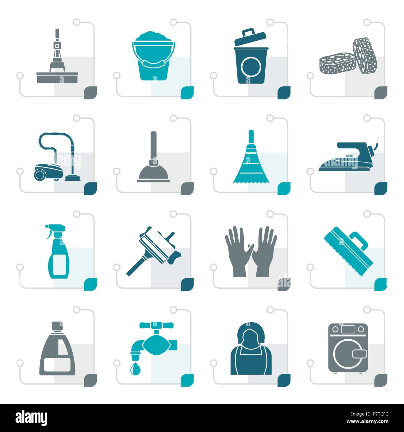 Stylized Cleaning and hygiene icons - vector icon set Stock Vector ...