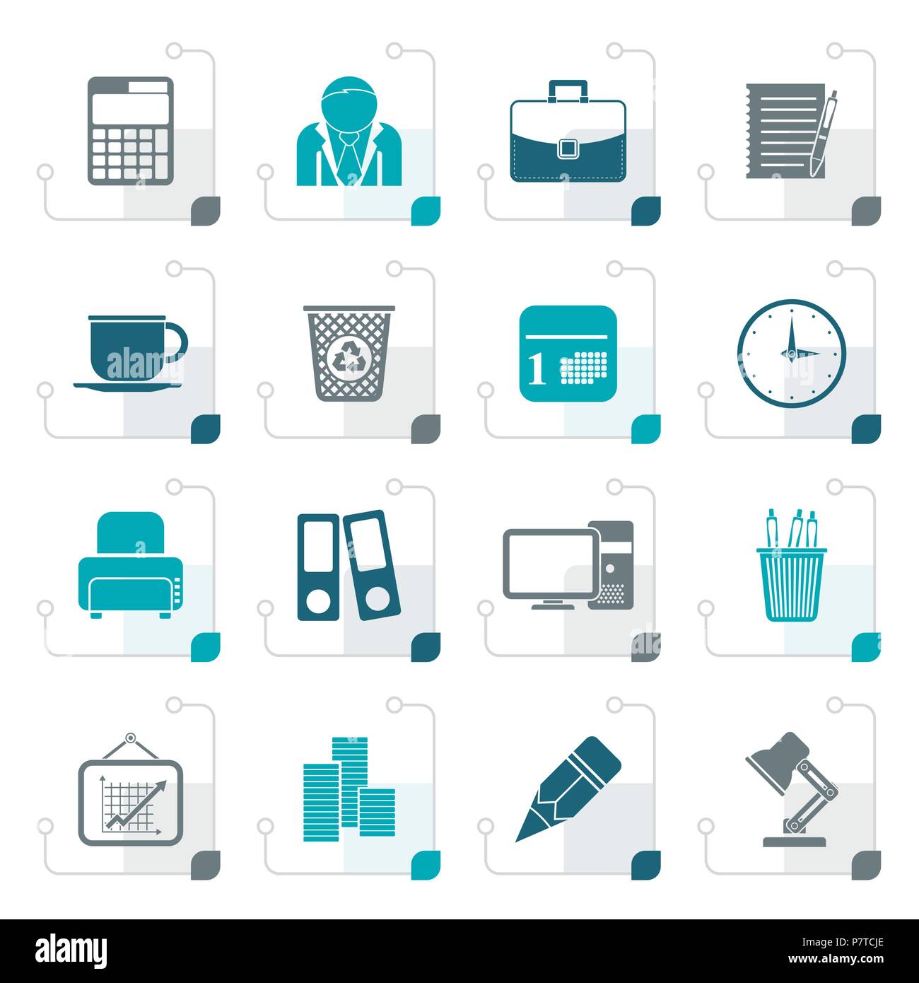 Stylized Business and office icons - vector icon set Stock Vector