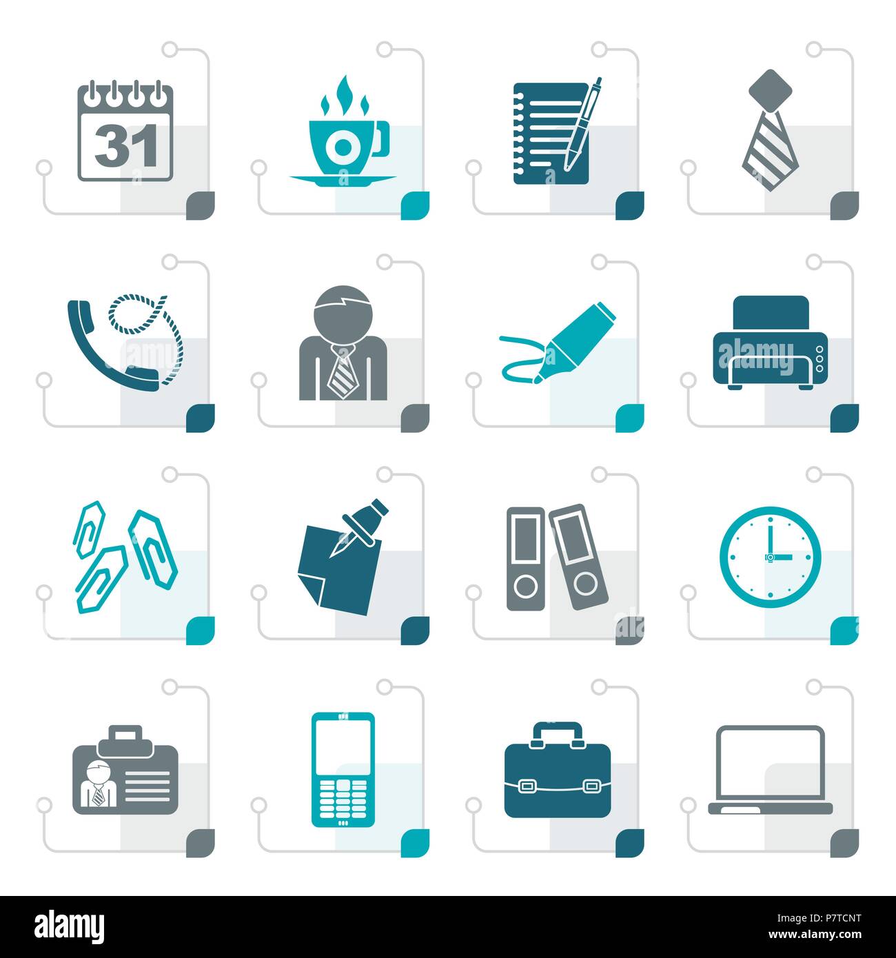 Stylized Business and office icons - vector icon set Stock Vector Image ...