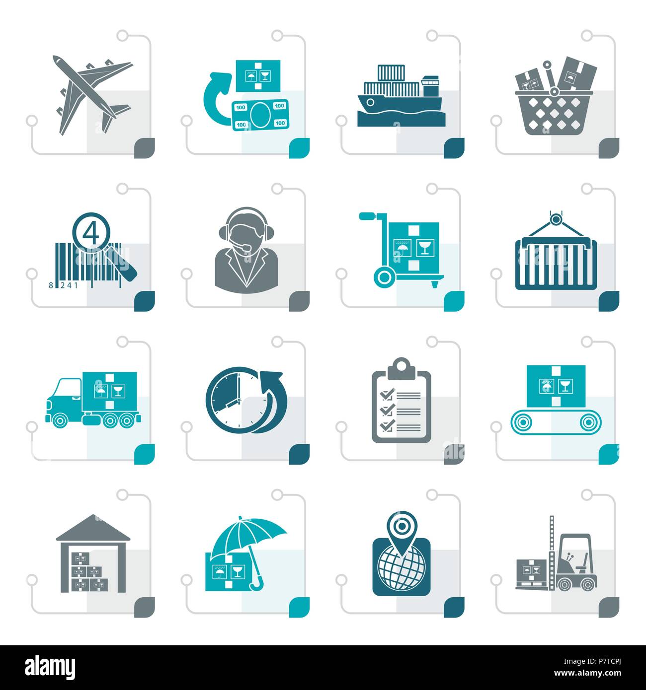 Stylized Cargo, logistic and shipping icons - vector icon set Stock Vector