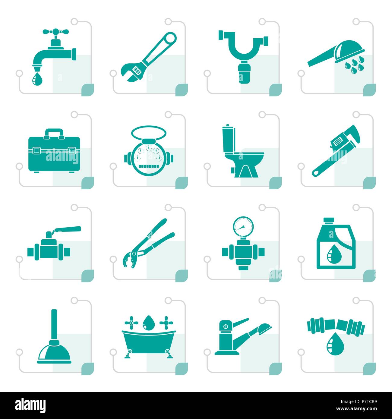 Stylized plumbing objects and tools icons - vector icon set Stock ...