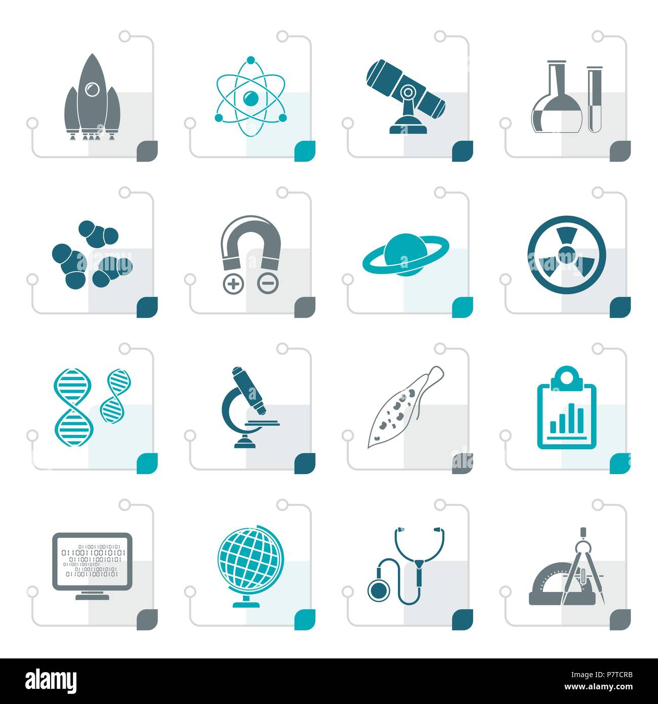 Stylized Science, Research and Education Icons - Vector Icon set Stock Vector