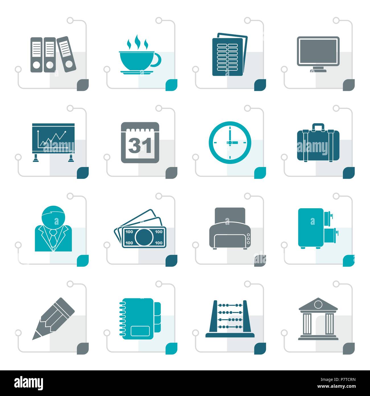 Stylized Business and office icons - vector icon set Stock Vector Image ...