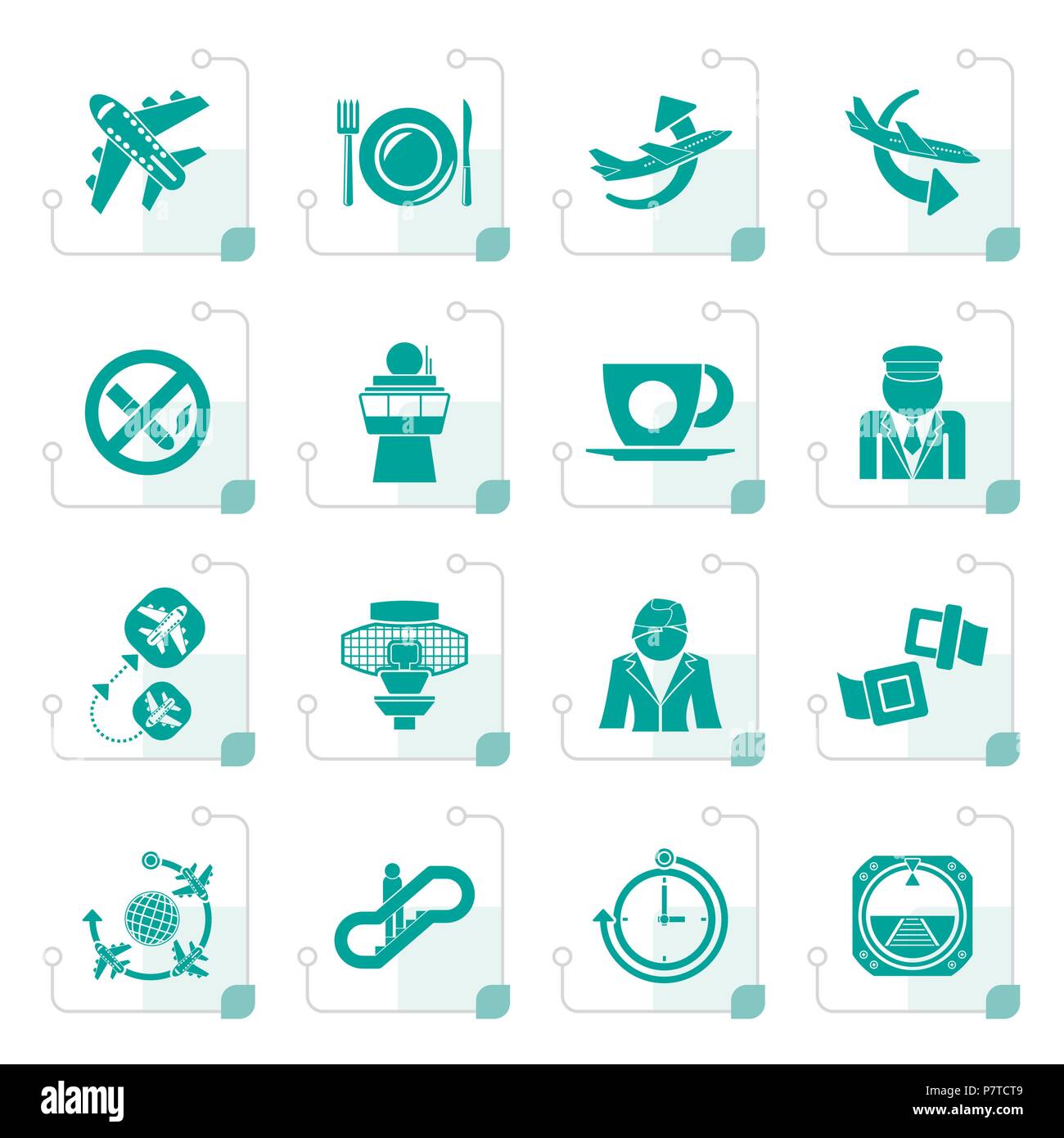 Stylized Aircraft, airport and Plane Icons - vector icon set Stock Vector
