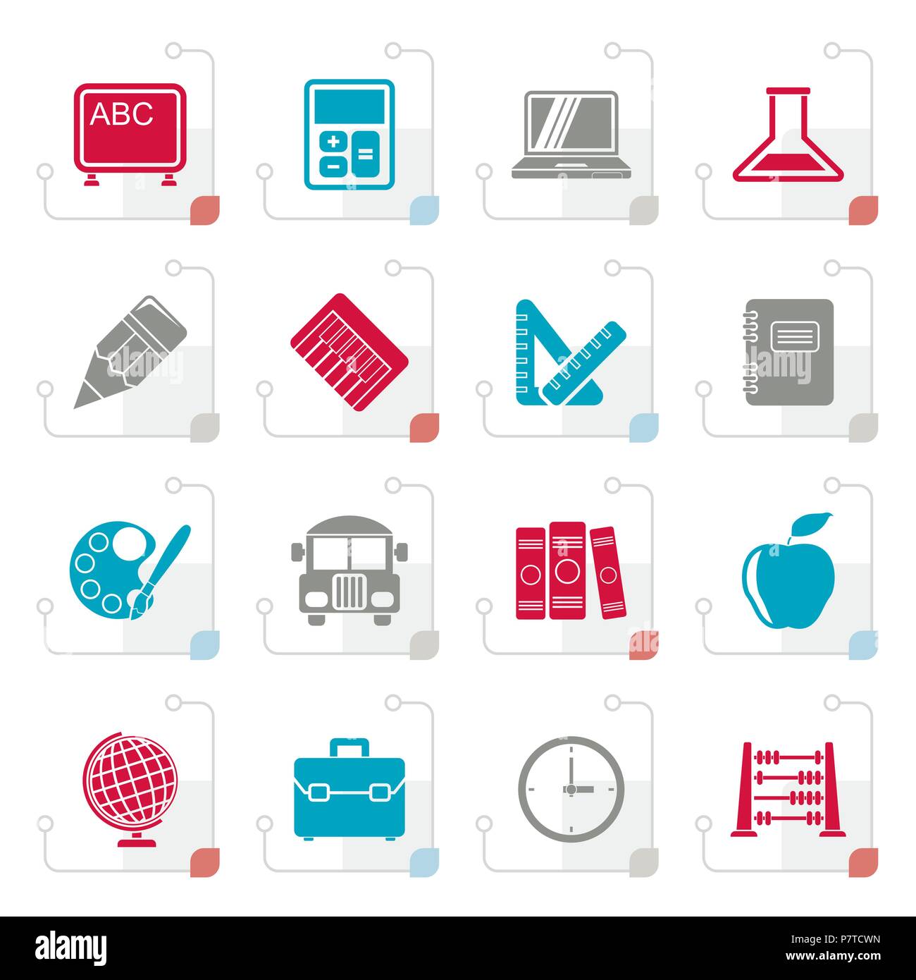 Stylized School and education icons - vector icon set Stock Vector
