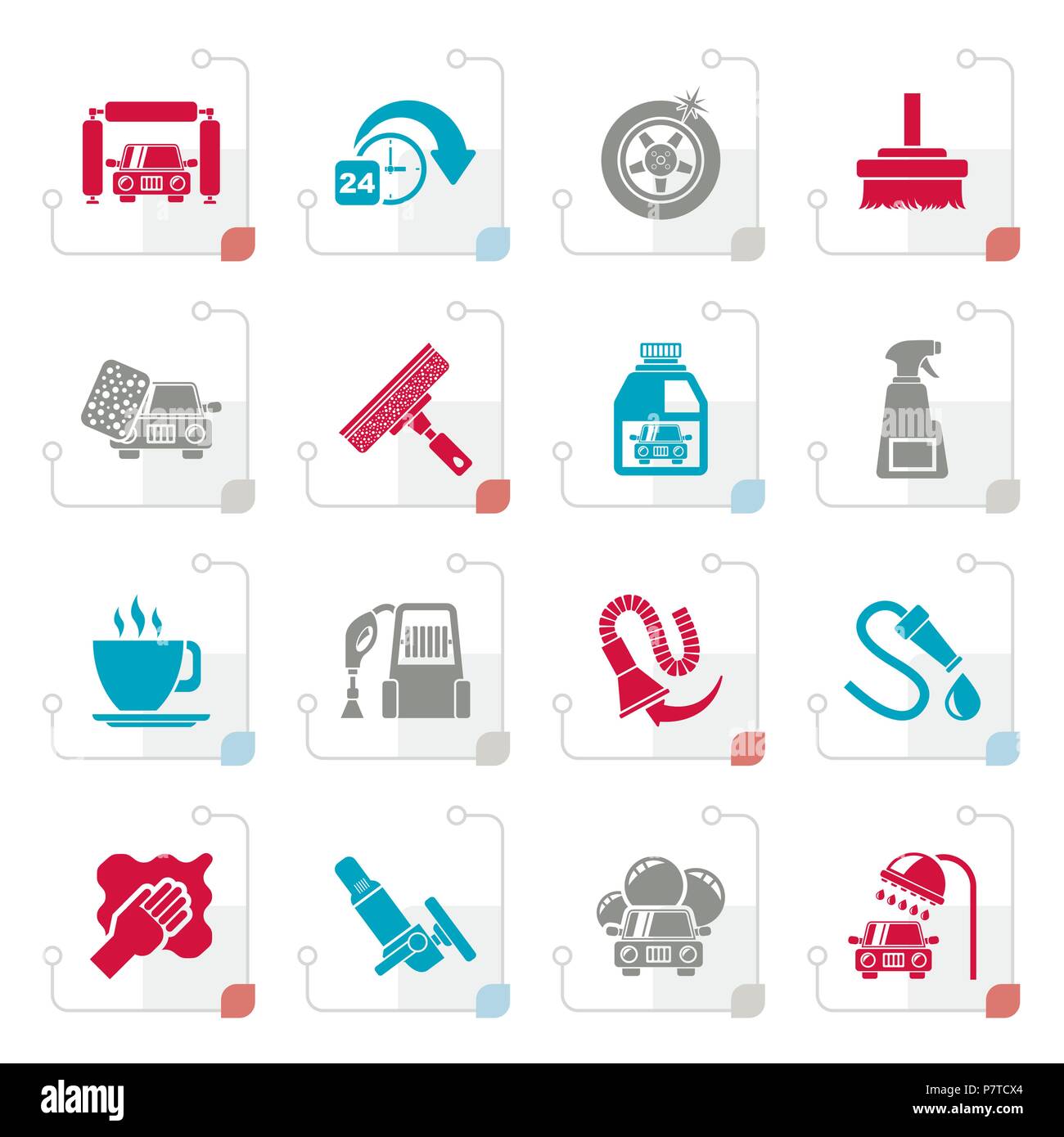 Stylized car wash objects and icons - vector icon set Stock Vector ...