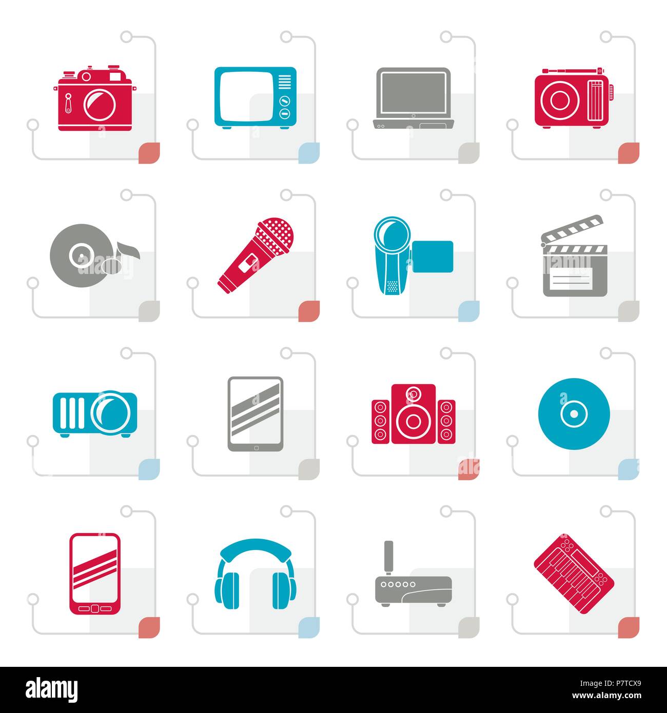 Stylized Media and technology icons - vector icon set Stock Vector