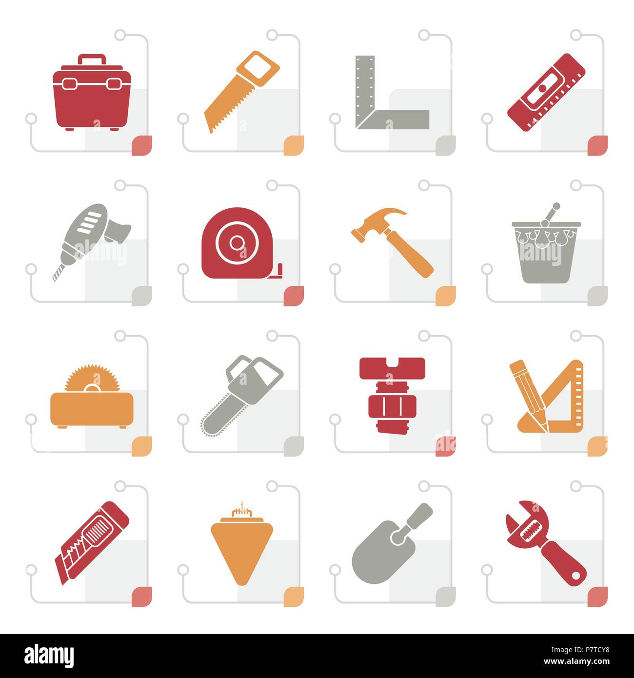 Stylized Construction objects and tools icons- vector icon set Stock Vector