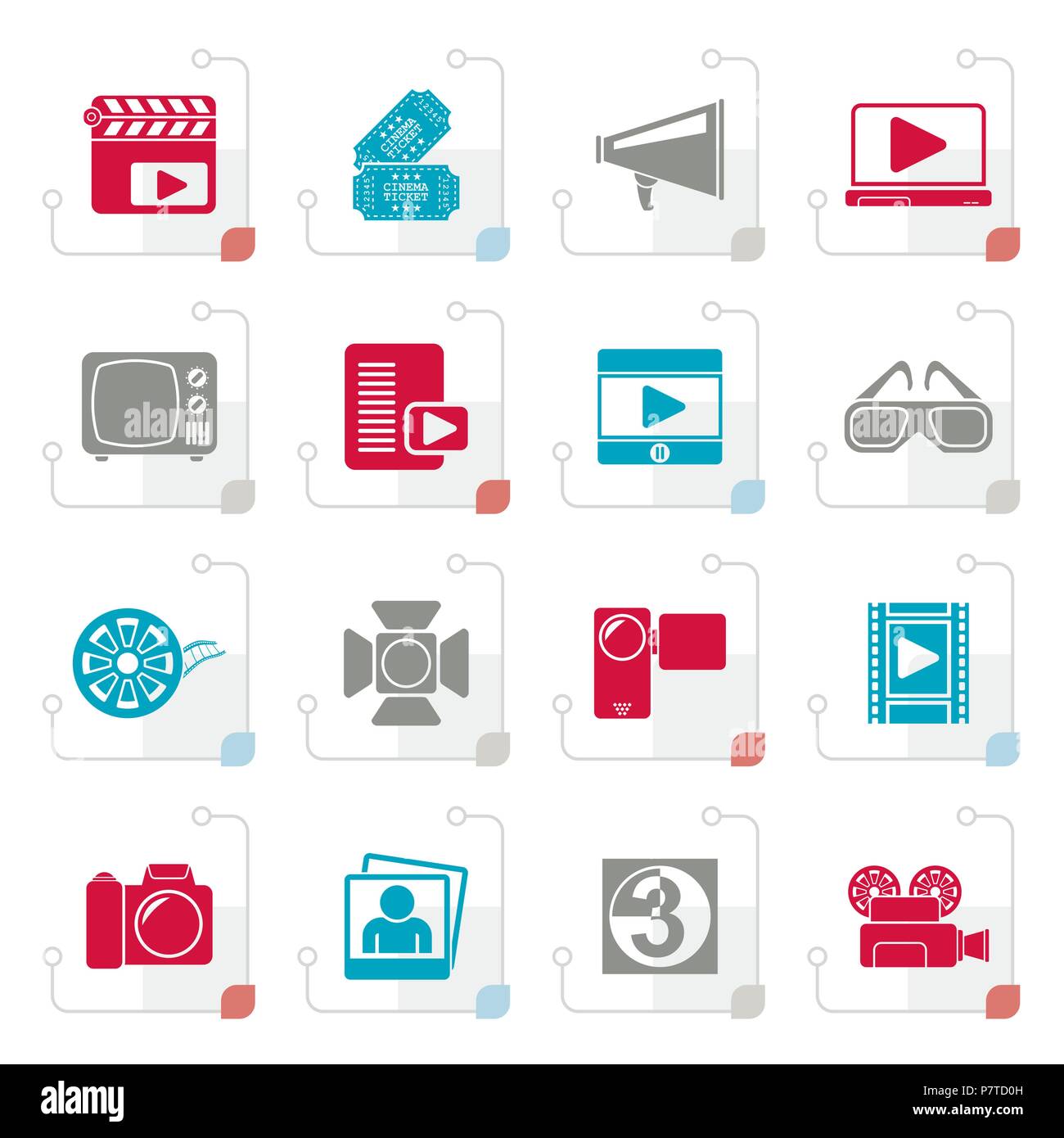 Stylized Movie and cinema icons - vector icon set Stock Vector Image ...