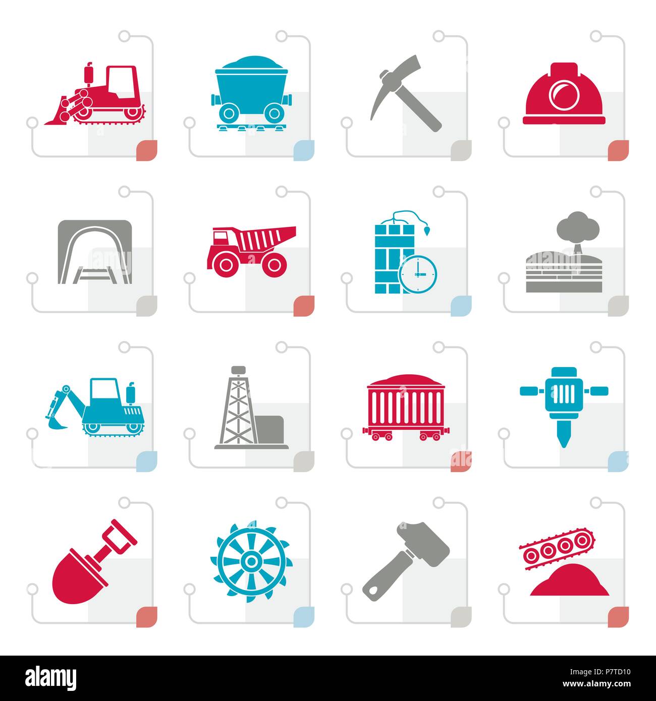 Stylized Mining and quarrying industry icons - vector icon set Stock ...