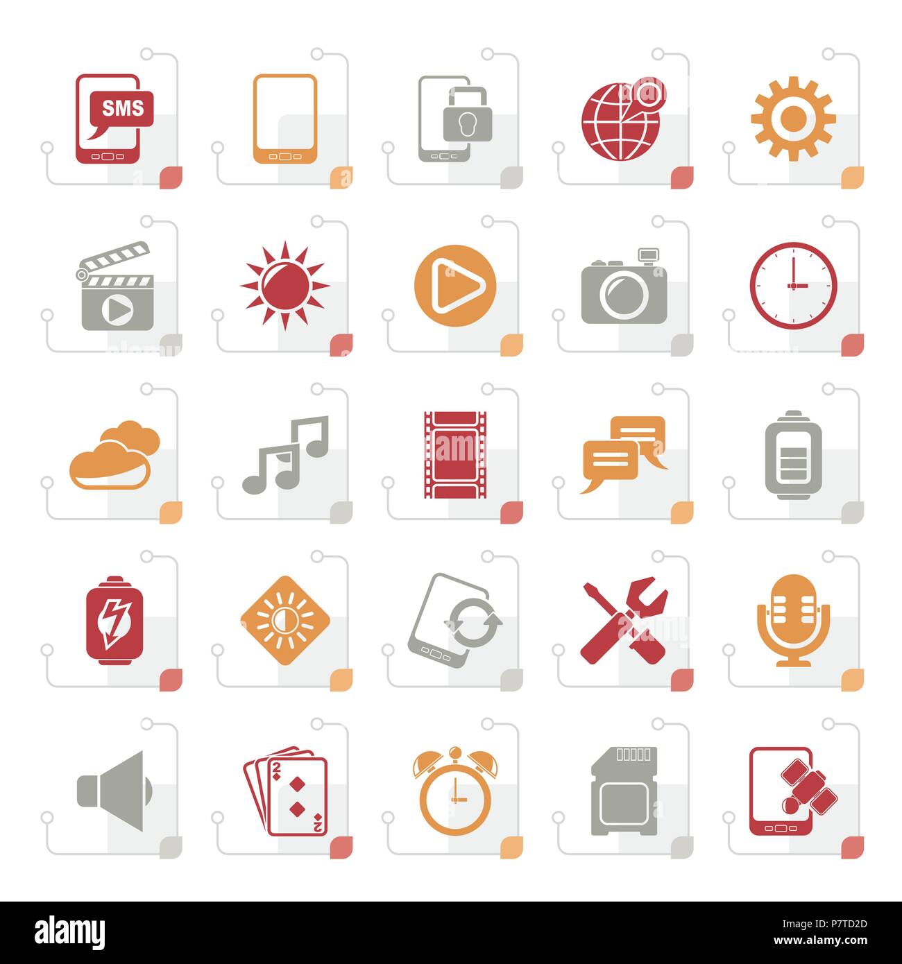 Stylized Mobile Phone Interface icons - vector icon set Stock Vector