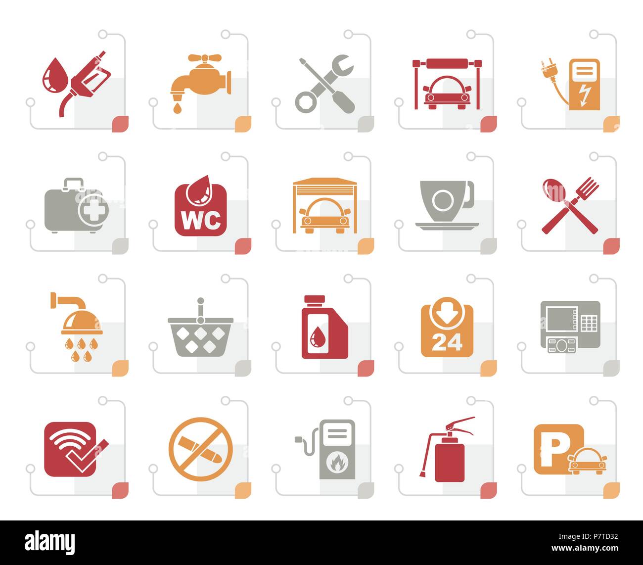 Stylized petrol station icons - vector icon set Stock Vector