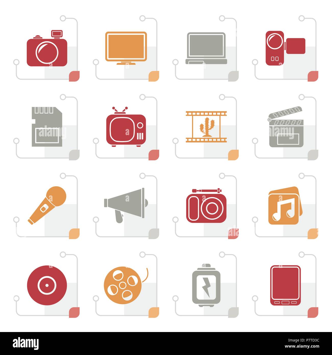 Stylized Multimedia and technology Icons - vector icon set Stock Vector