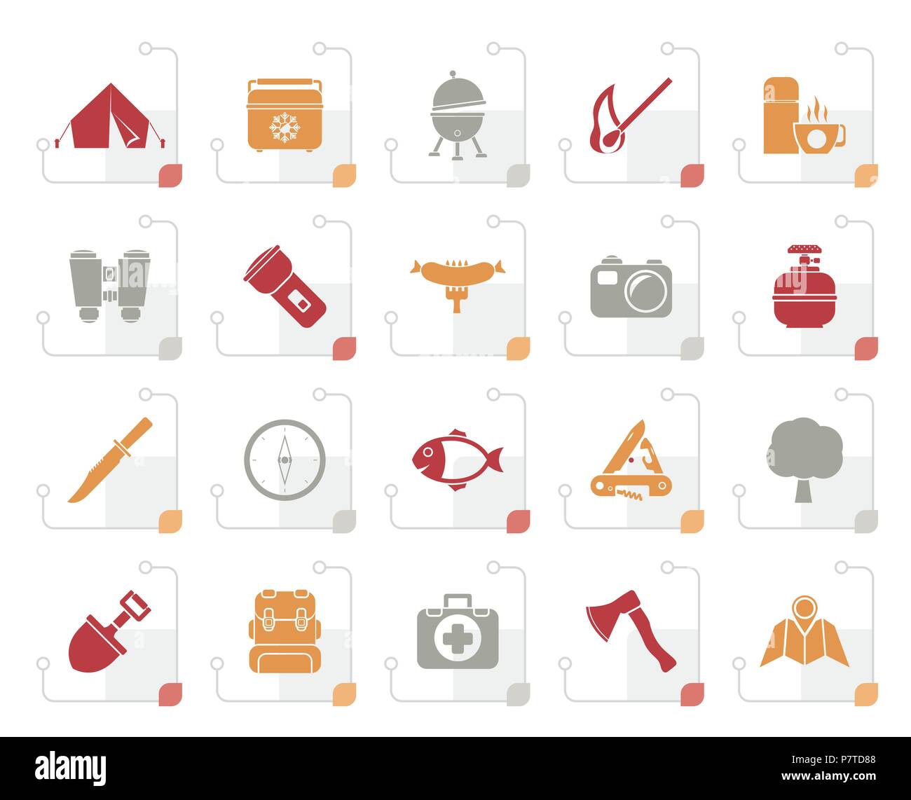 Stylized Camping, travel and Tourism icons - vector icon set Stock ...