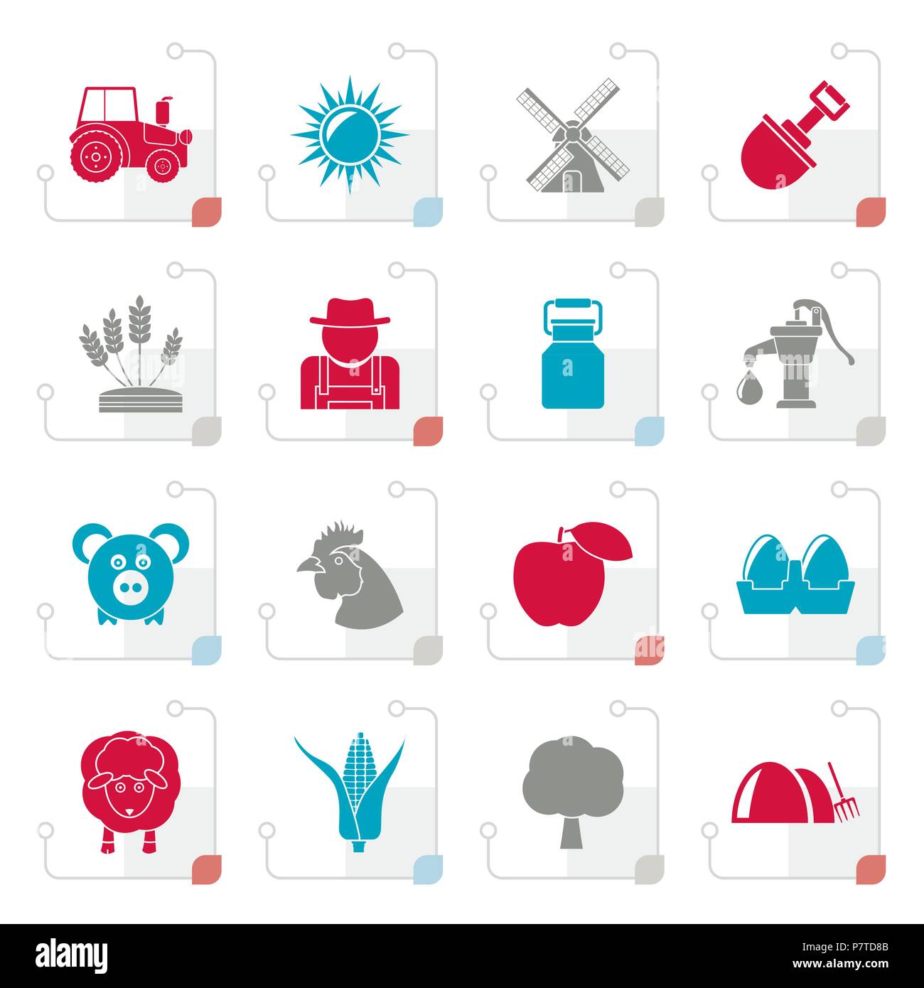 Stylized Agriculture and farming icons - vector icon set Stock Vector ...