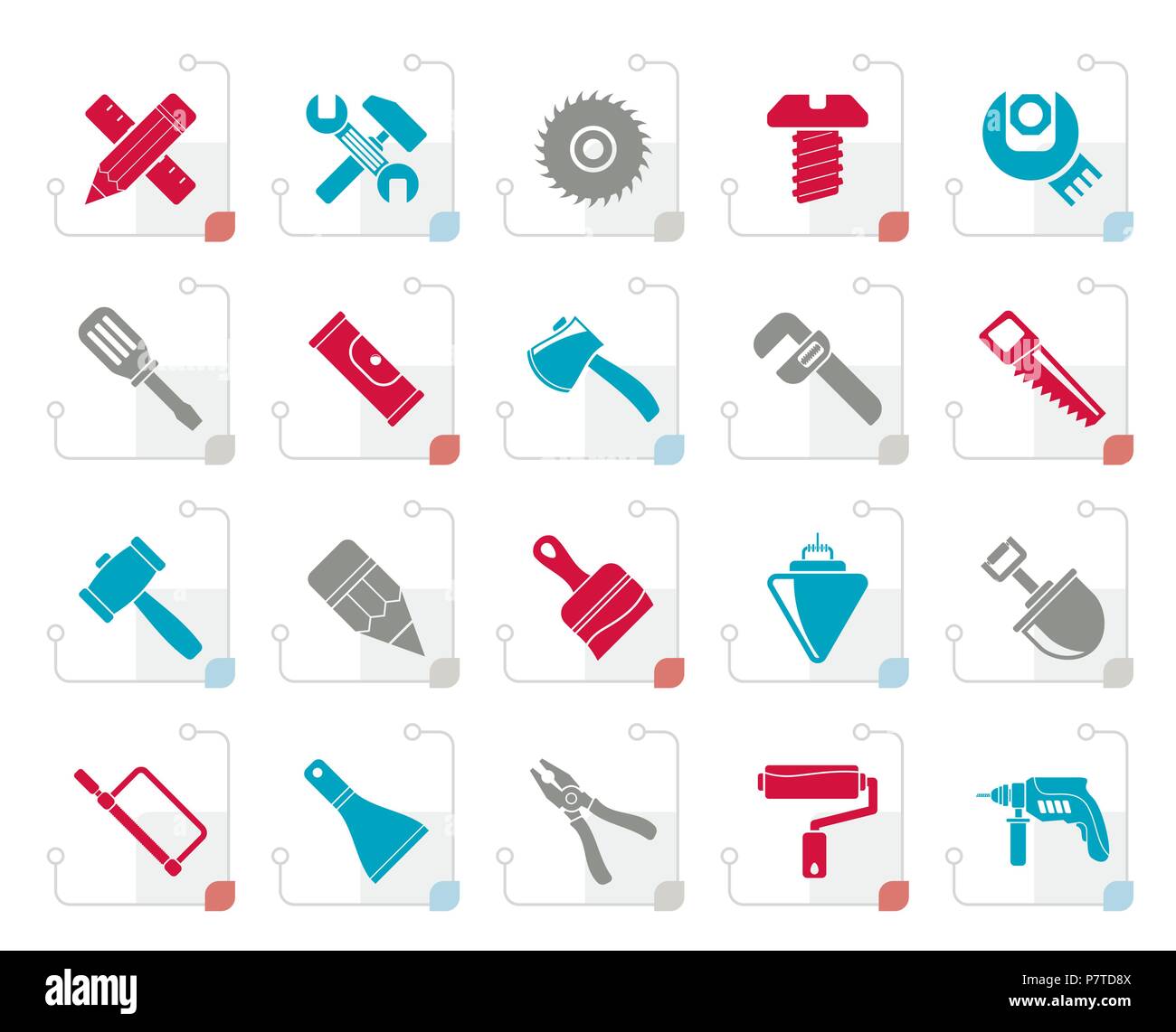 Stylized Construction tools object icons - vector icon set Stock Vector